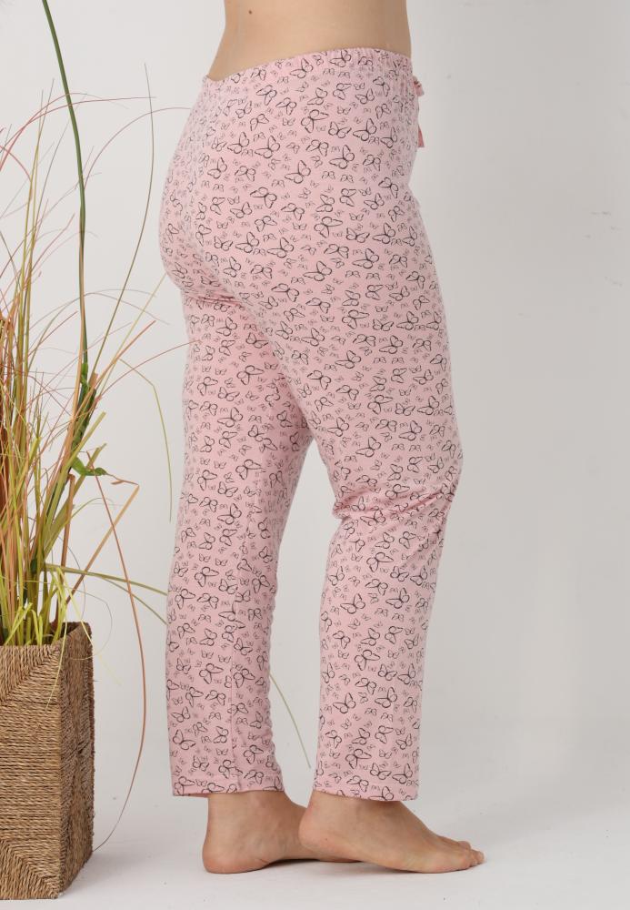 Pantaloni de Pijama Dama Lungi,Big Size,Culoare Roz cu Fluturas,Engros